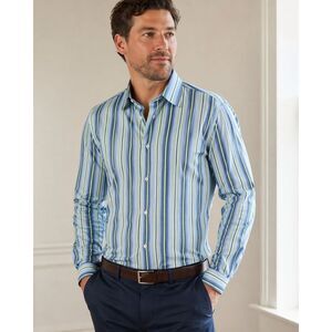 Gap Fitted Premium Mens M 15-15 1/2 Blue Green Striped Long Sleeve Button Up U